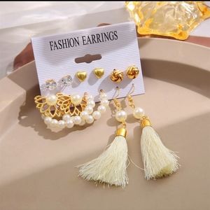 6 Pairs Pearl & Heart Decor Earrings Set